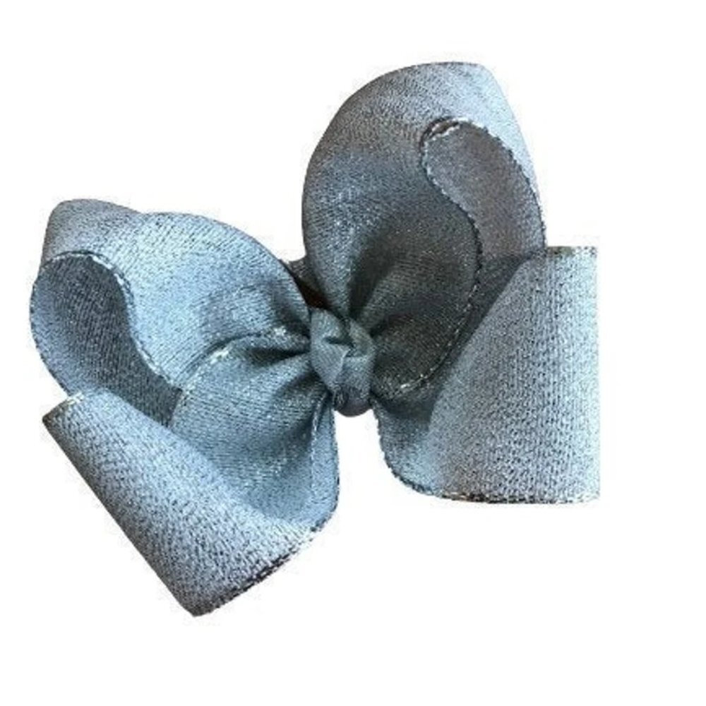 Metallic 4" Boutique Bow - 4 Inch Silver Bow - Shimmery Christmas Hair Bow